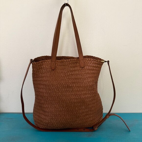 Madewell 'Medium Transport Tote' Woven Leather In Carmel Crossbody - Picture 1 of 13